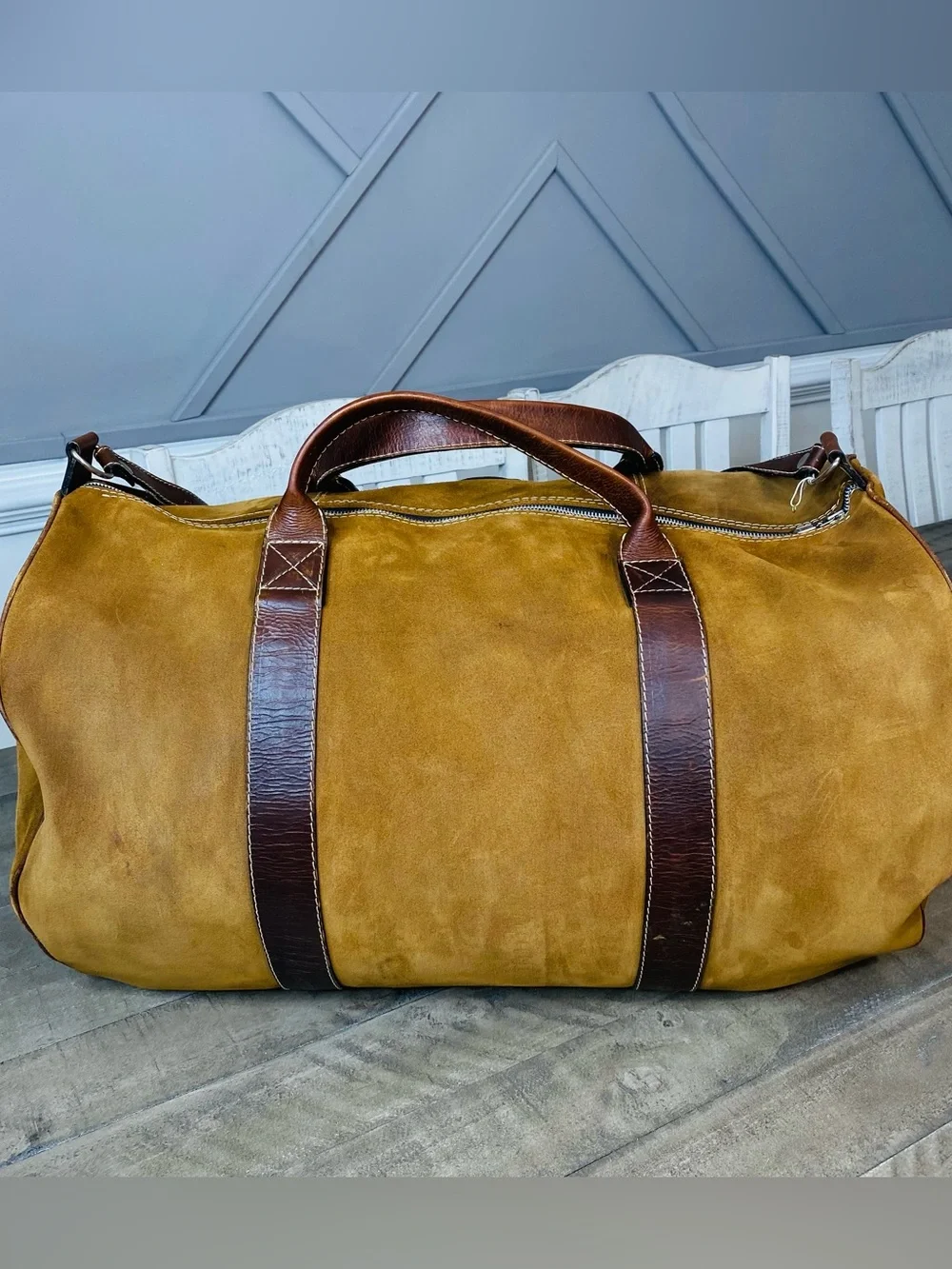 VTG Geno D'Lucca Large Suede Leather Duffle Bag Travel Weekender Luggage Brown